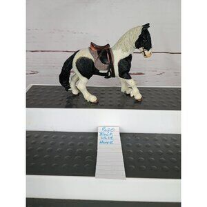 Papo Horse Black White Paint‎ With Saddle 2009 Retired HTF Toy Figurine